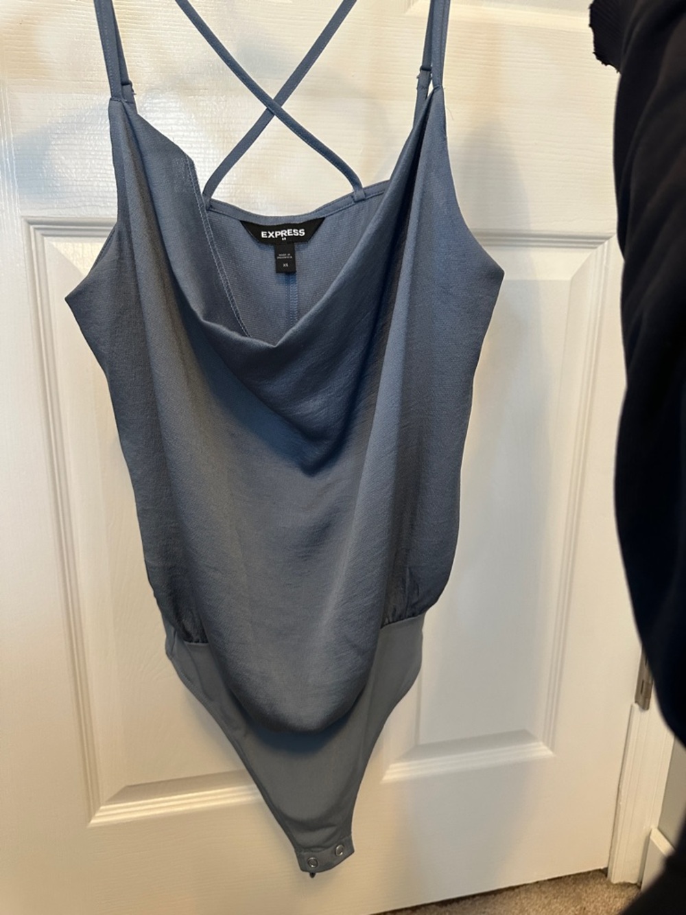Express Slate Blue Cowl Neck Strappy Bodysuit
